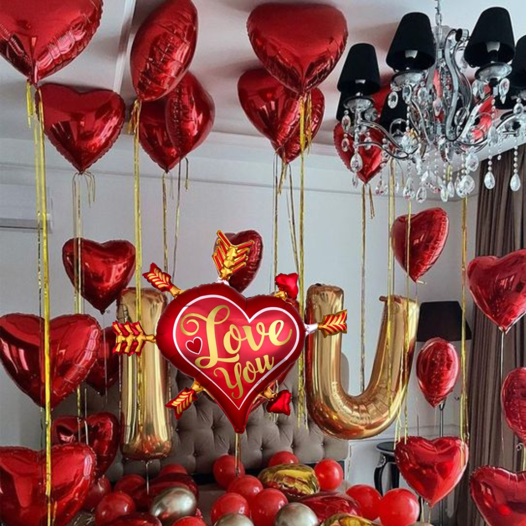 Heart Infused with Arrows All Over Love You Foil Balloon - 34 inches - 1PC