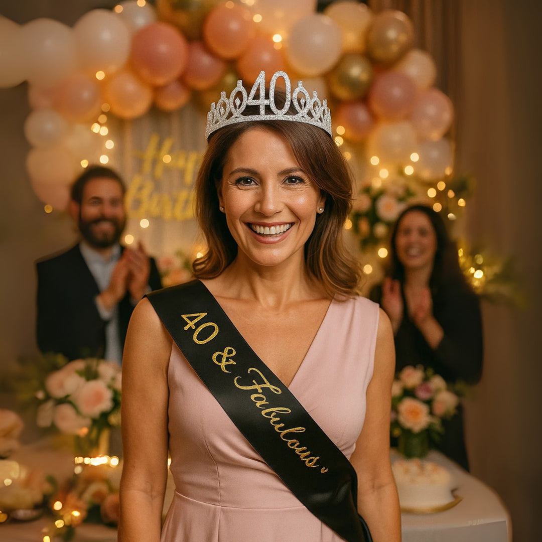 Happy 40th Birthday Crown & Sash Combo - 1PC
