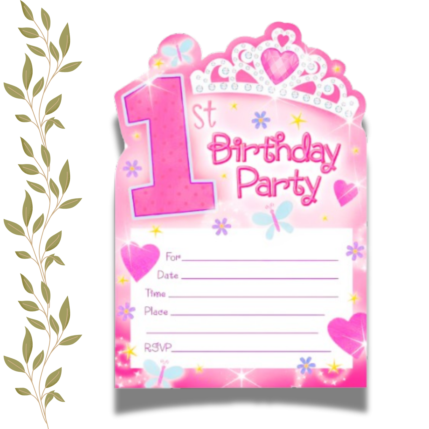 Happy 1st Birthday Princess Pink Invites - 14PC