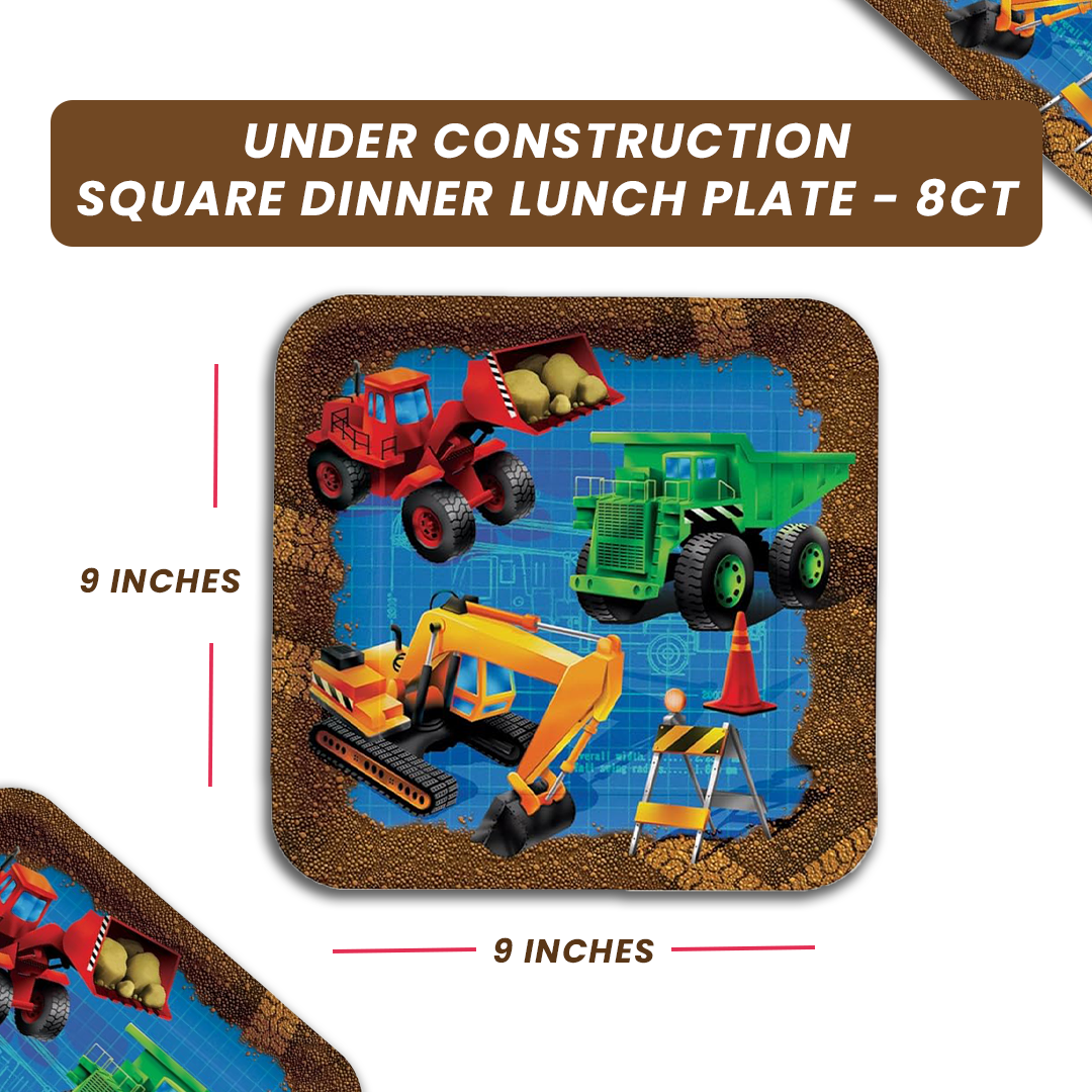 Underconstruction Theme Party Paper Plates - 9 inches - 8PC