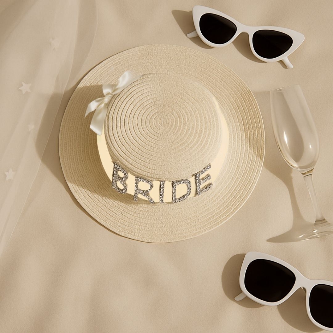 Beach Hat for Bride w/ Rhinestones for Bachelorette Party/ Beach Party - 1PC