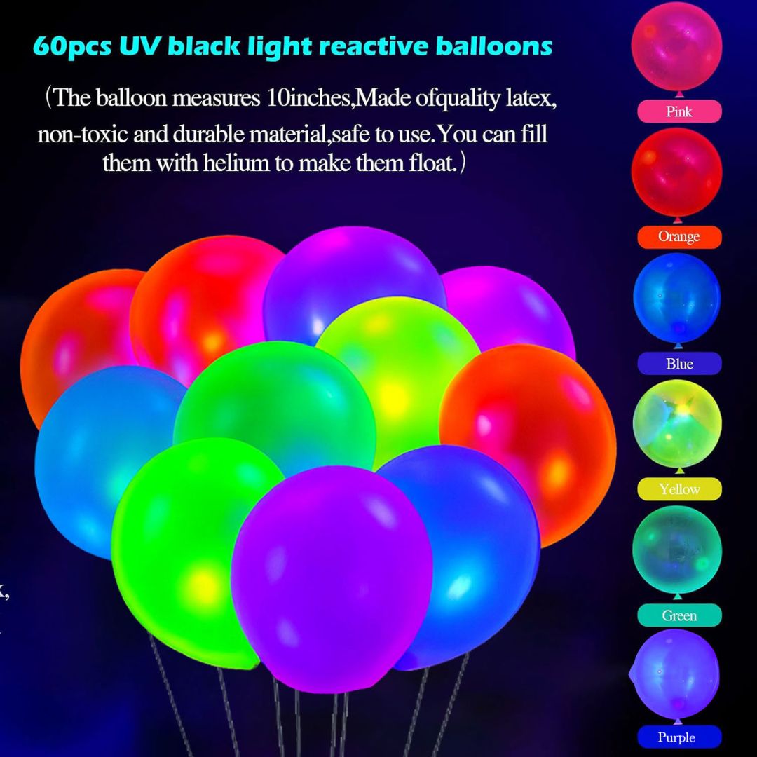Neon Happy Birthday Banner with Glow in the Dark Balloon Arch Decoration Kit - 80PC
