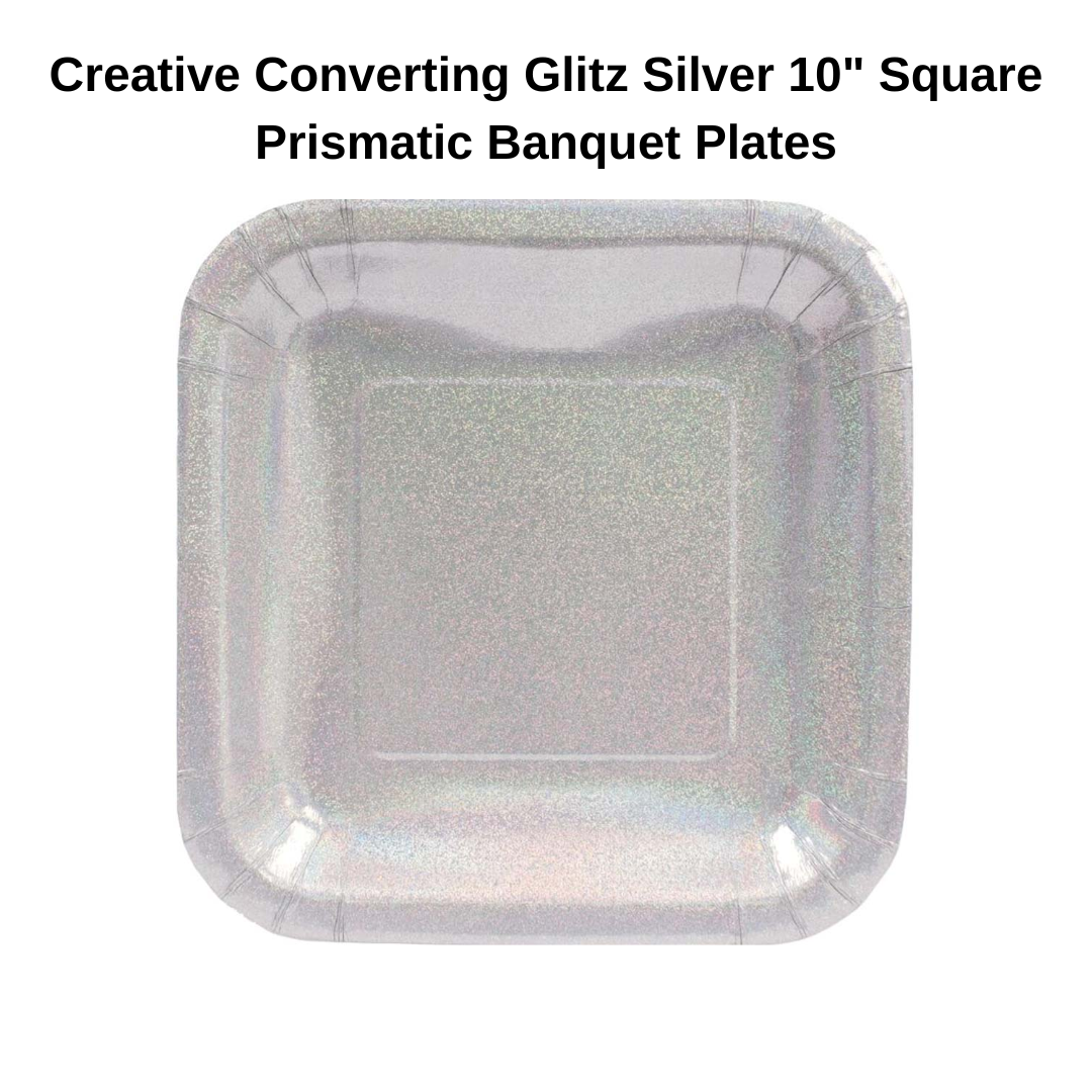 Silver Square Prismatic Party Plates - 10 inches 8PC