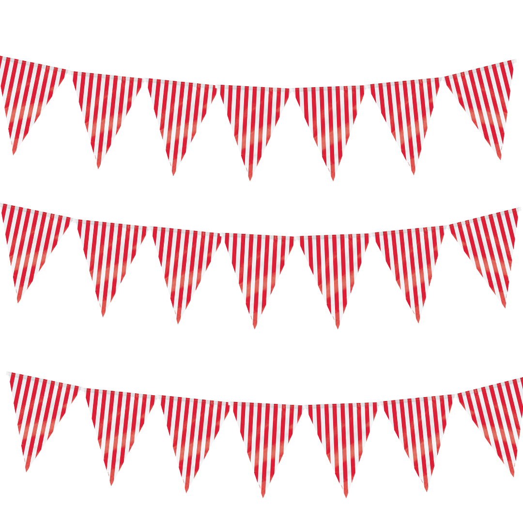 Red & White Striped Flag Triangle Buntings - 9FT - 1PC