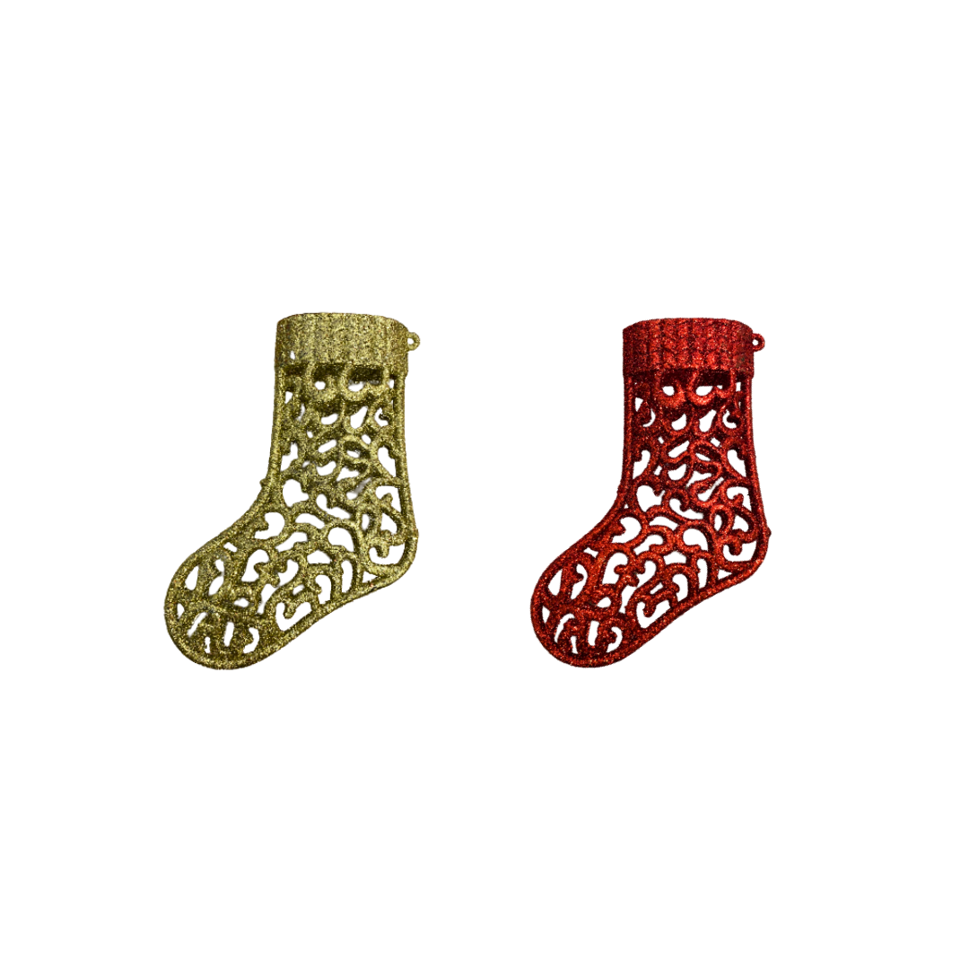 Christmas Tree Ornaments - Santa Stocking Hangings Red & Gold - Set of 2 PC