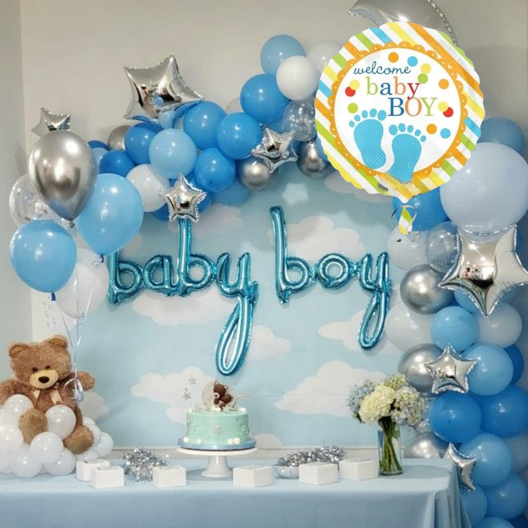 It's a Boy Round Polka Dot Feet Blue 18"