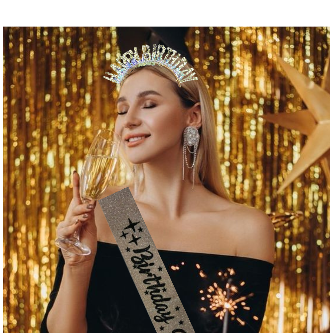 Birthday Girl Sash And Crown Headband - Pack of 2 Pcs