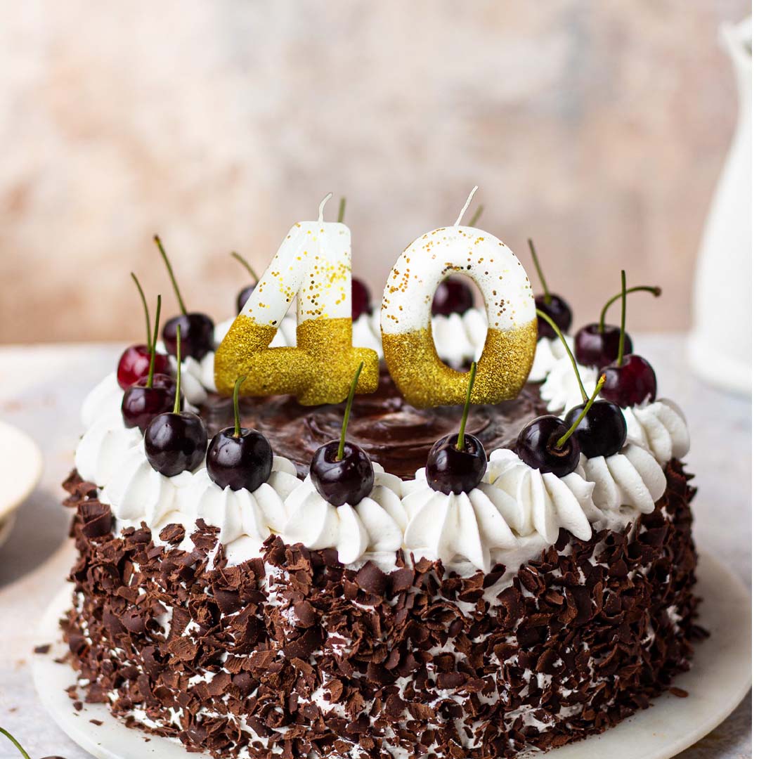 No. 40th Birthday Candle Gold & White w/ Glitter Dust - 1PC