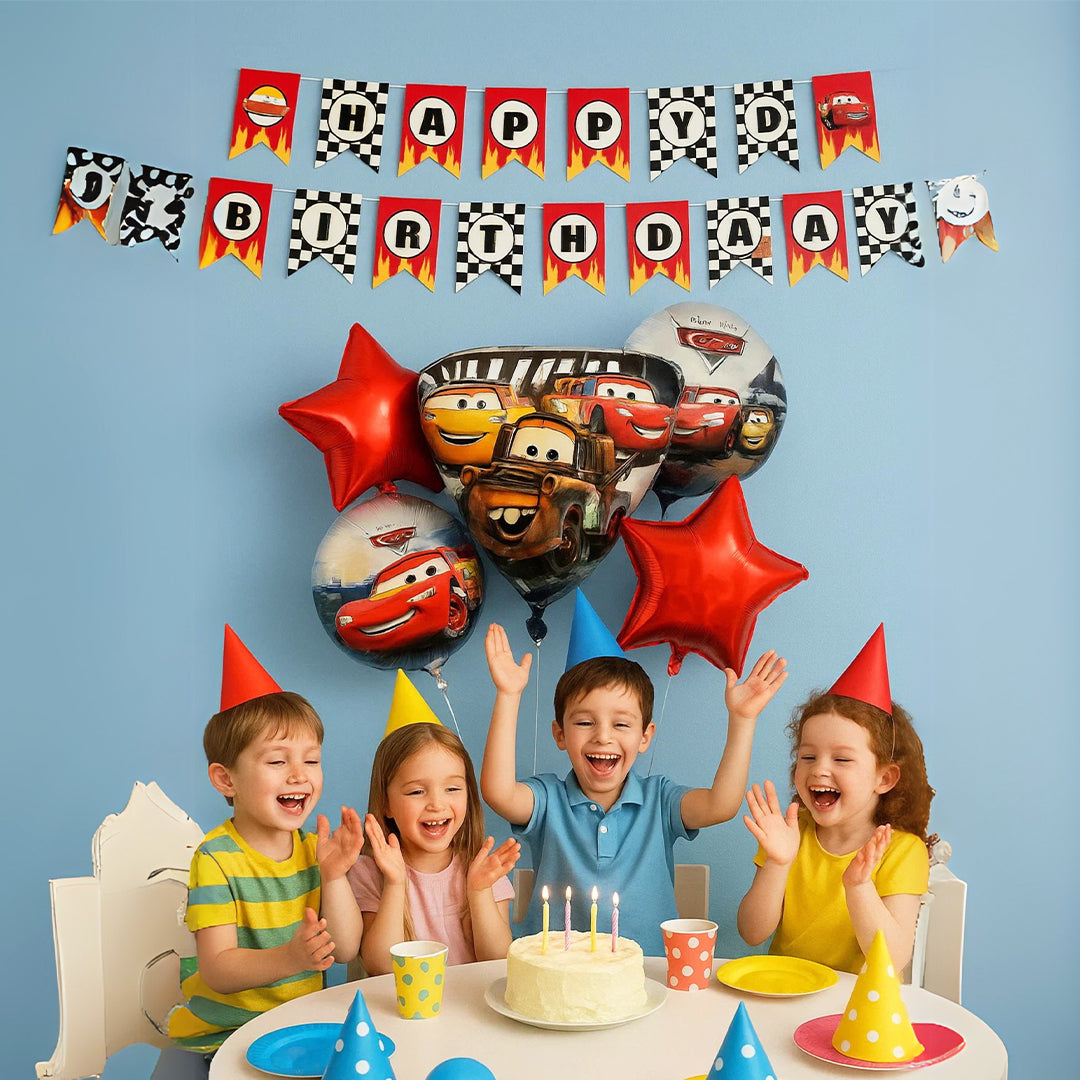 Racing Car F1 Theme Party Banner & Balloons Combo - 6PC