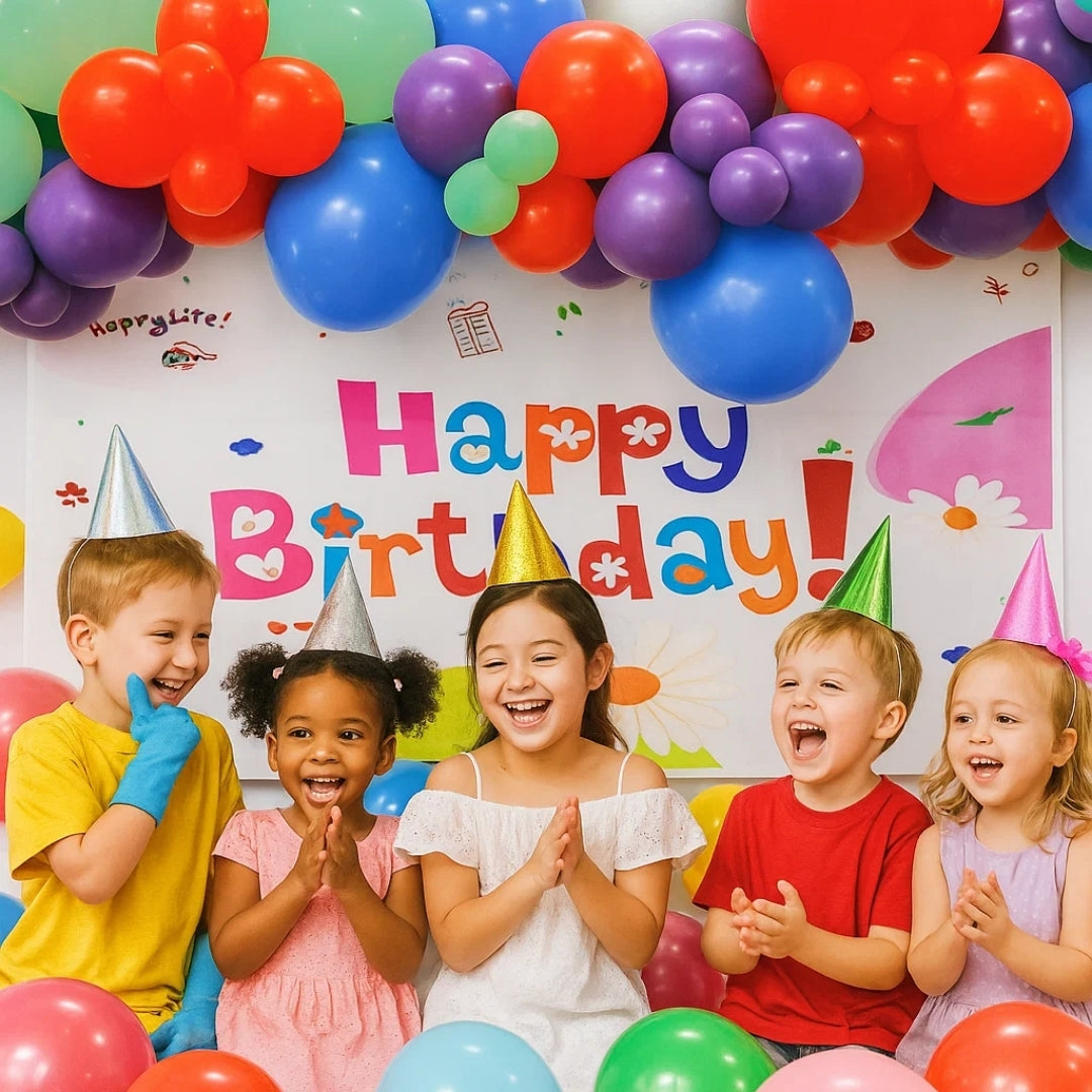 Happy Birthday Banner, Flag Bunting and Balloons