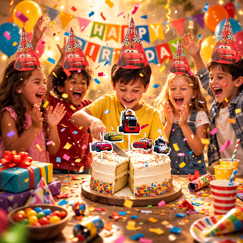 Racing Car Theme Birthday Decoration Combo Kit with Hats and Candles