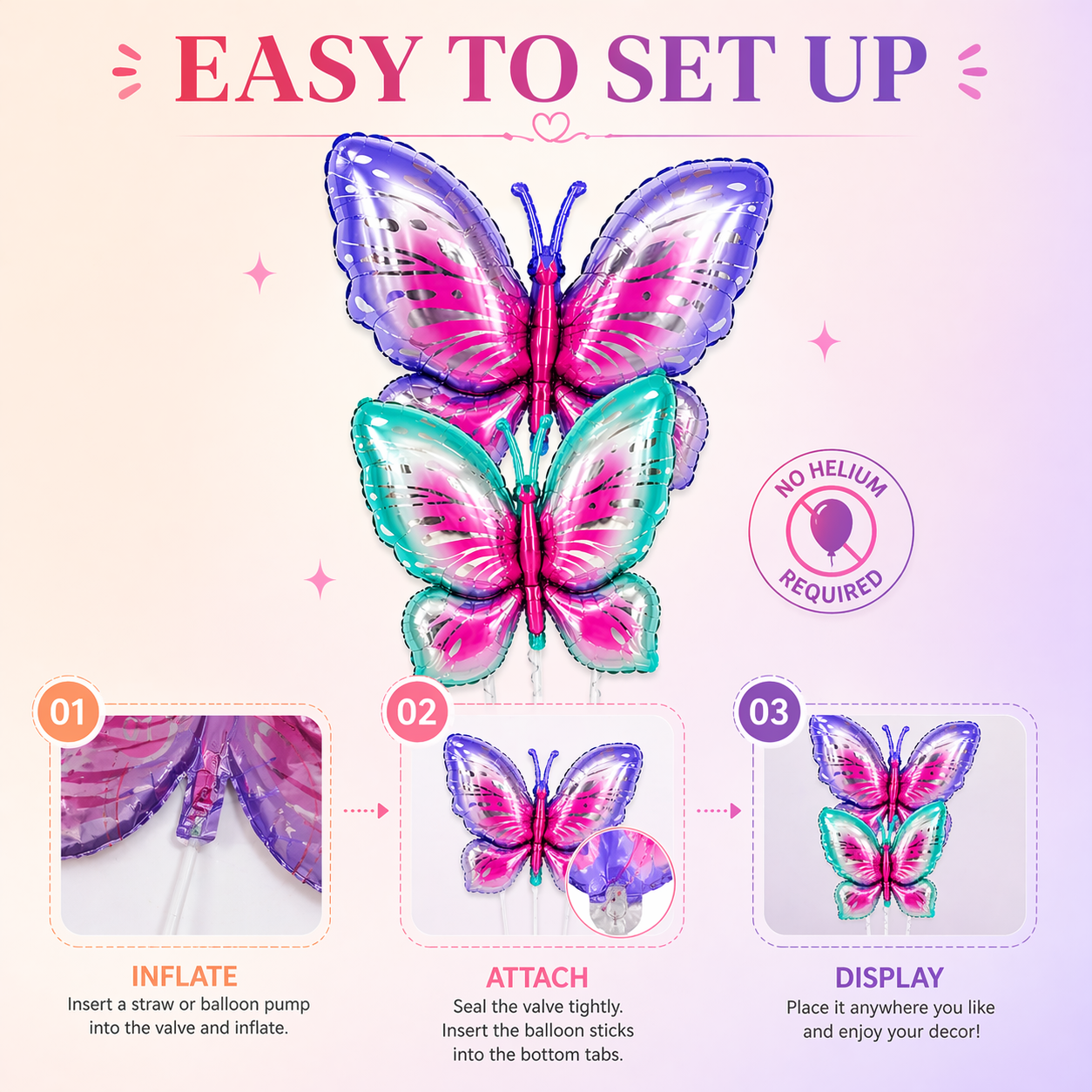Big Size Butterfly Foil Balloon Set of 2 for Birthday Decoration | Blue & Purple Butterfly Balloons