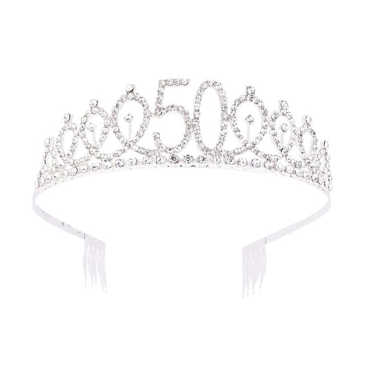 Happy 50th Birthday Silver Crown with Rhinestone - 1PC
