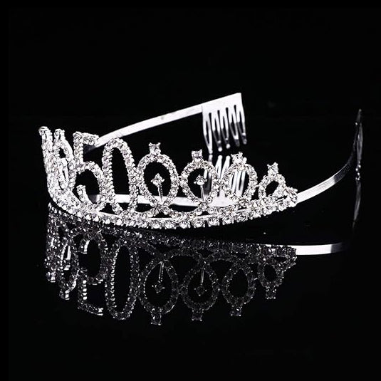 Happy 50th Birthday Silver Crown with Rhinestone - 1PC