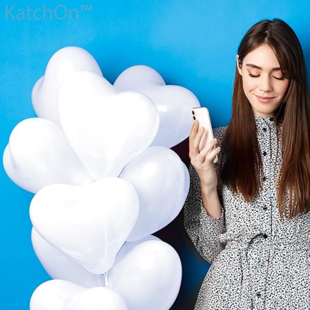 Heart Shape White Latex/ Rubber Balloon - Helium Quality - 15 inches - 6PC