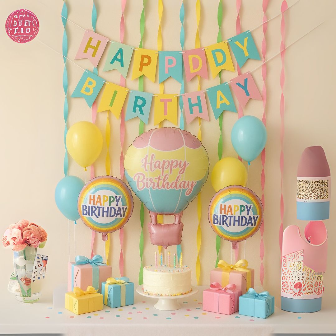 Hot Air Birthday Balloon Combo Set - 9PC