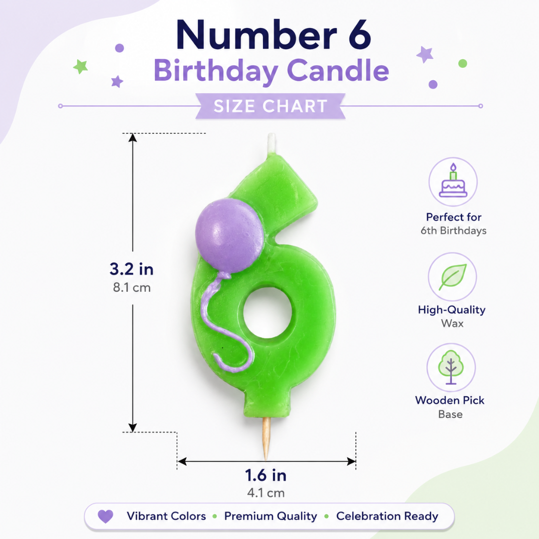 Number 6 Green Birthday Cake Candle