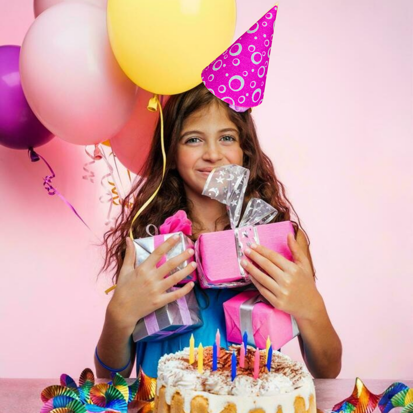 Shining Pink Paper Hat - 10Pc
