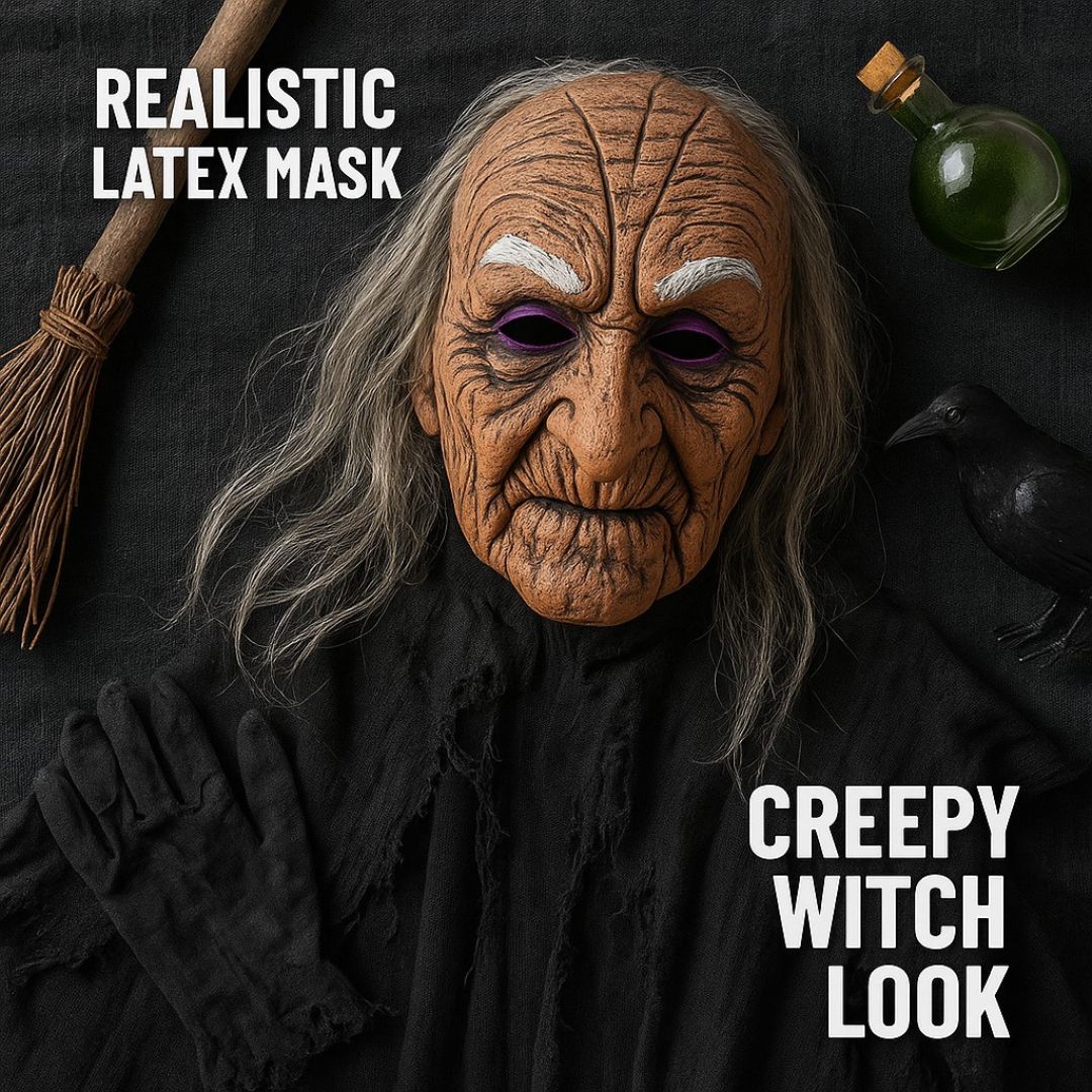 Realistic Old Woman Latex Halloween Mask - 1PC