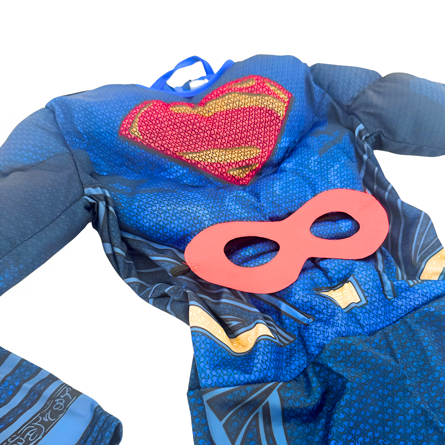Deluxe Superman Muscular Costume w/ Cape & Red Eye Mask for Kids - Size L - Age 8 - 10 Year