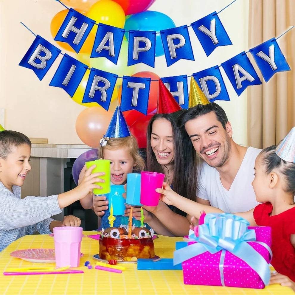 Metallic Blue Happy Birthday Banner - 1PC