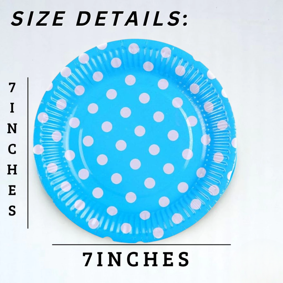 Blue Round Party Paper Plate w/ White Polka Dot - 10PC