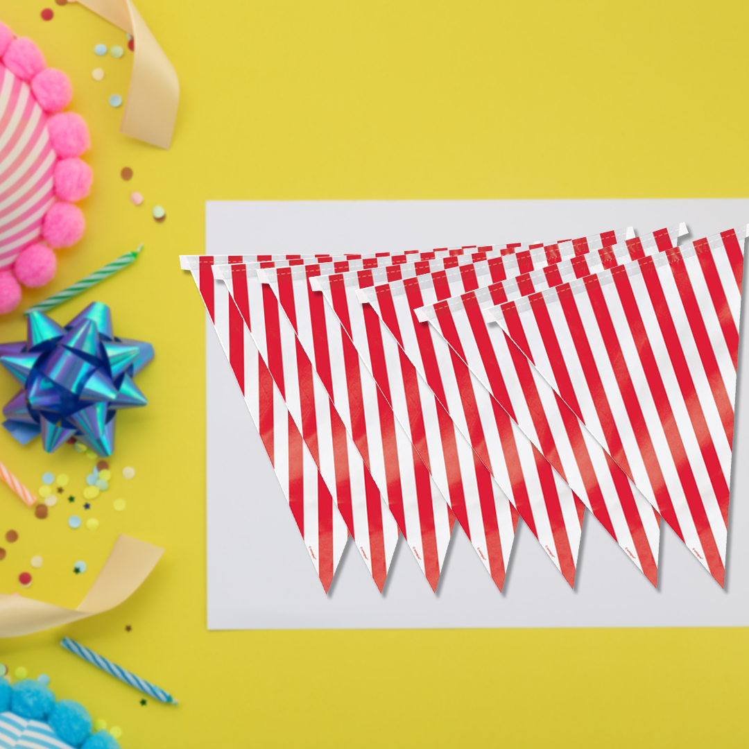 Red & White Striped Flag Triangle Buntings - 9FT - 1PC