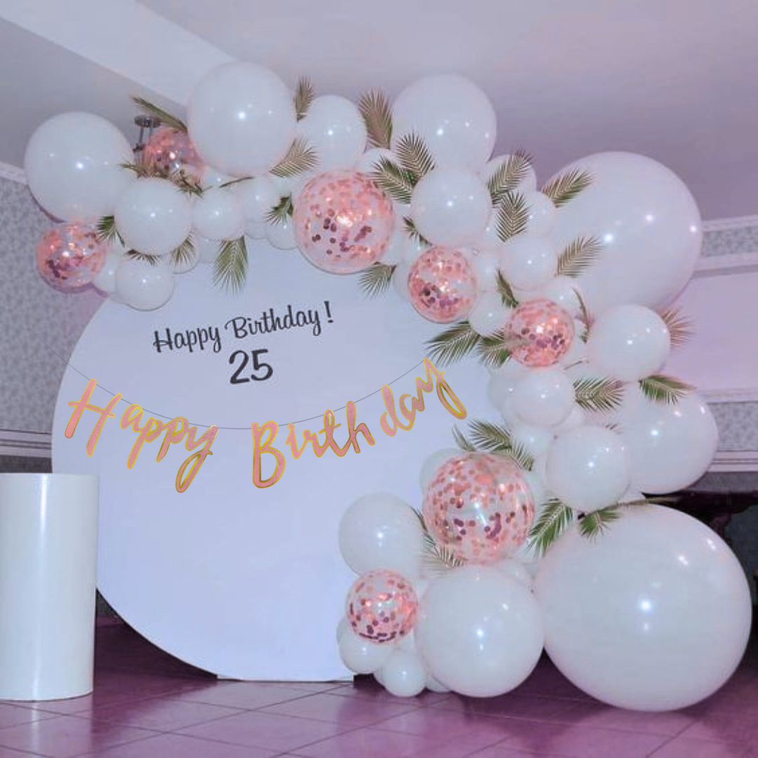 Happy Birthday Cursive Glitter Pink & Gold Banner -6 FT