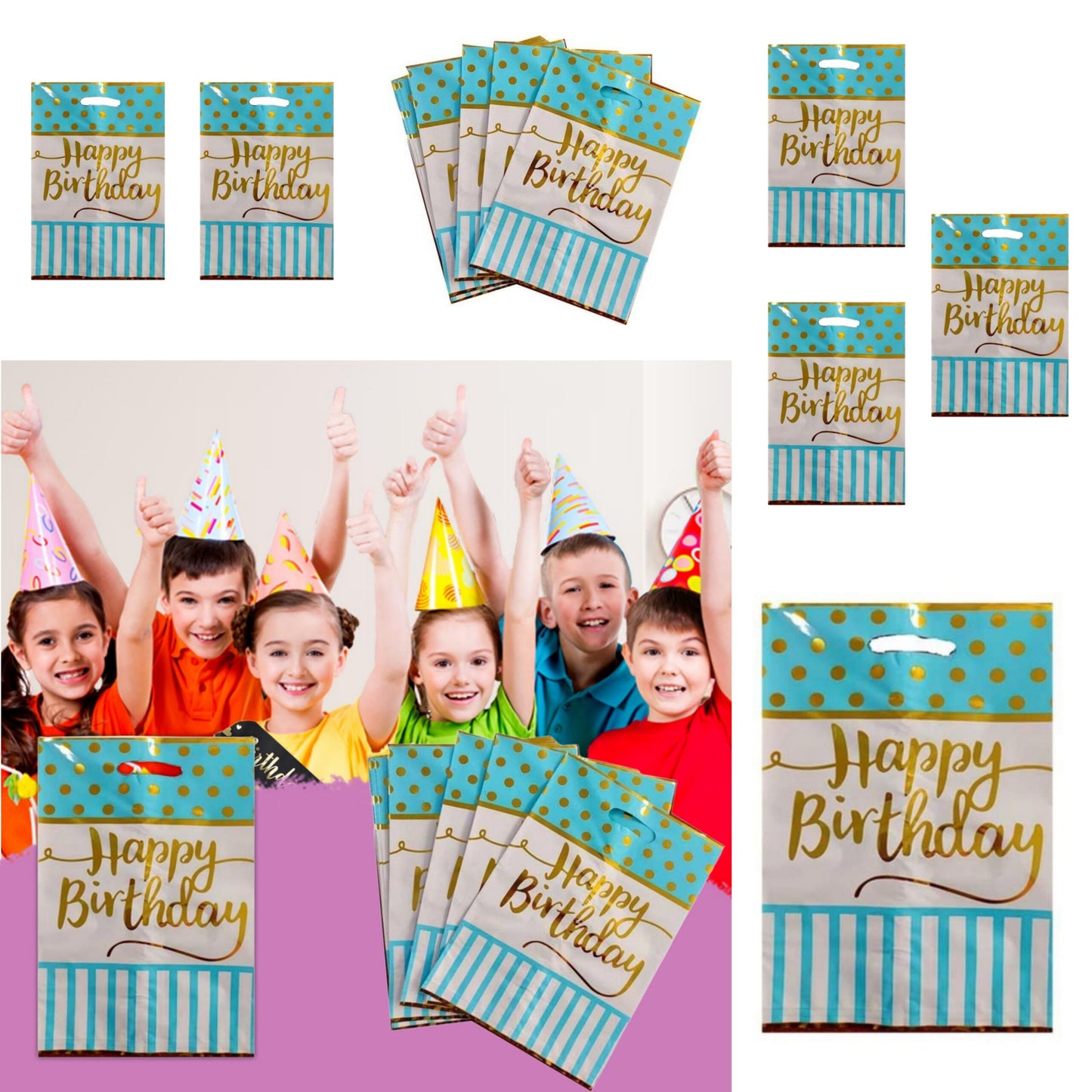 HBD Loot Bag Polka Blue & Pink-10PC