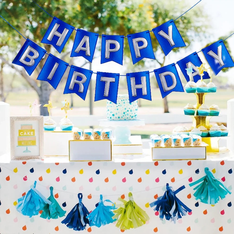 Metallic Blue Happy Birthday Banner - 1PC