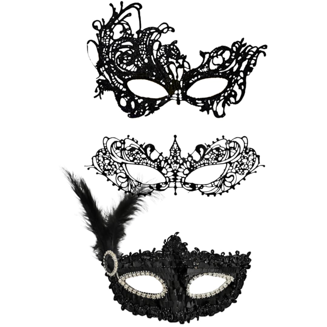 3 Pcs Party Masks Set - Lace Eye Mask & Masquerade Masks for Men & Women