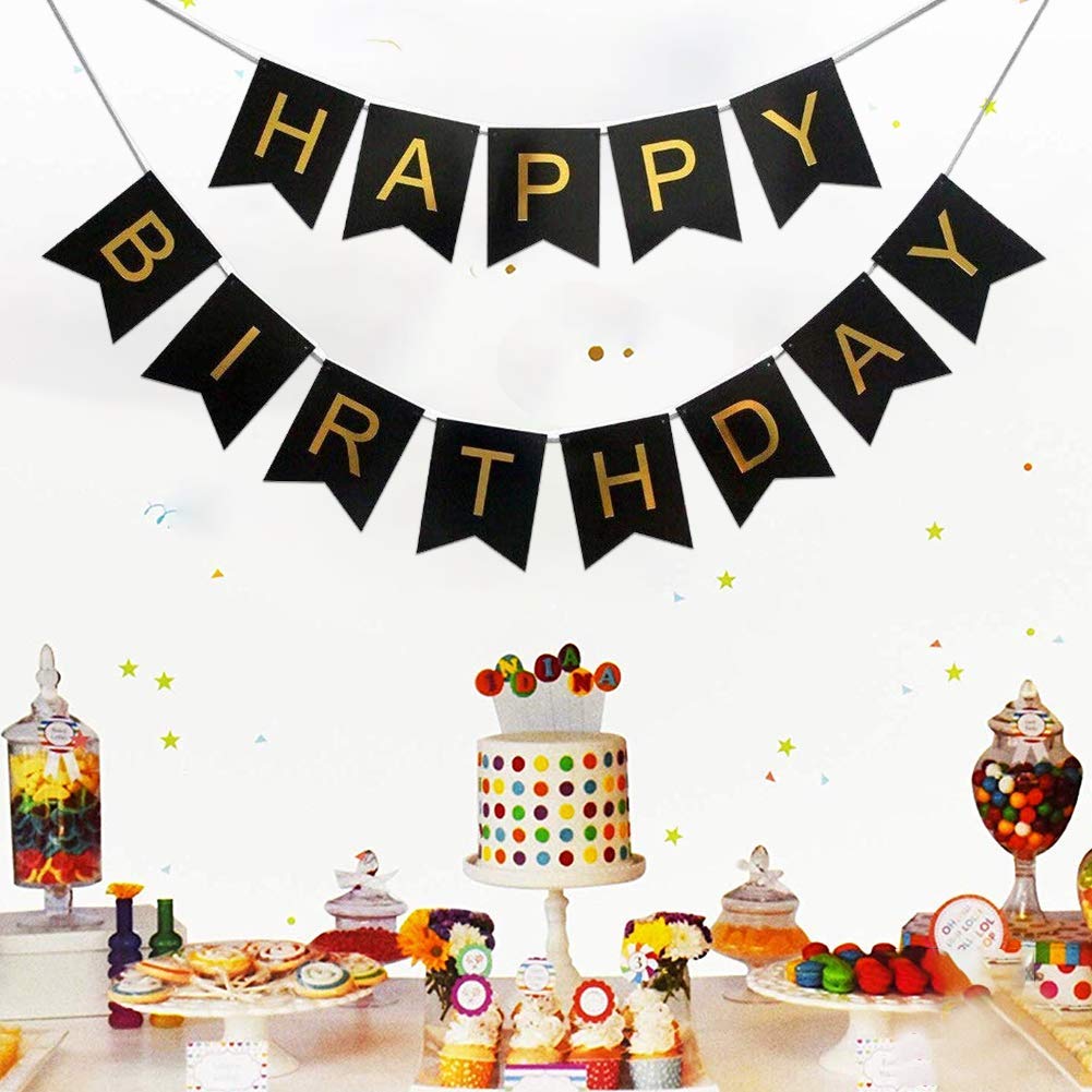 Happy Birthday Banner Black - 9FT Long