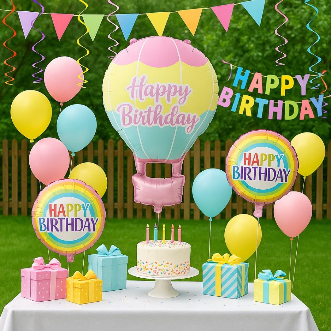 Hot Air Birthday Balloon Combo Set - 9PC