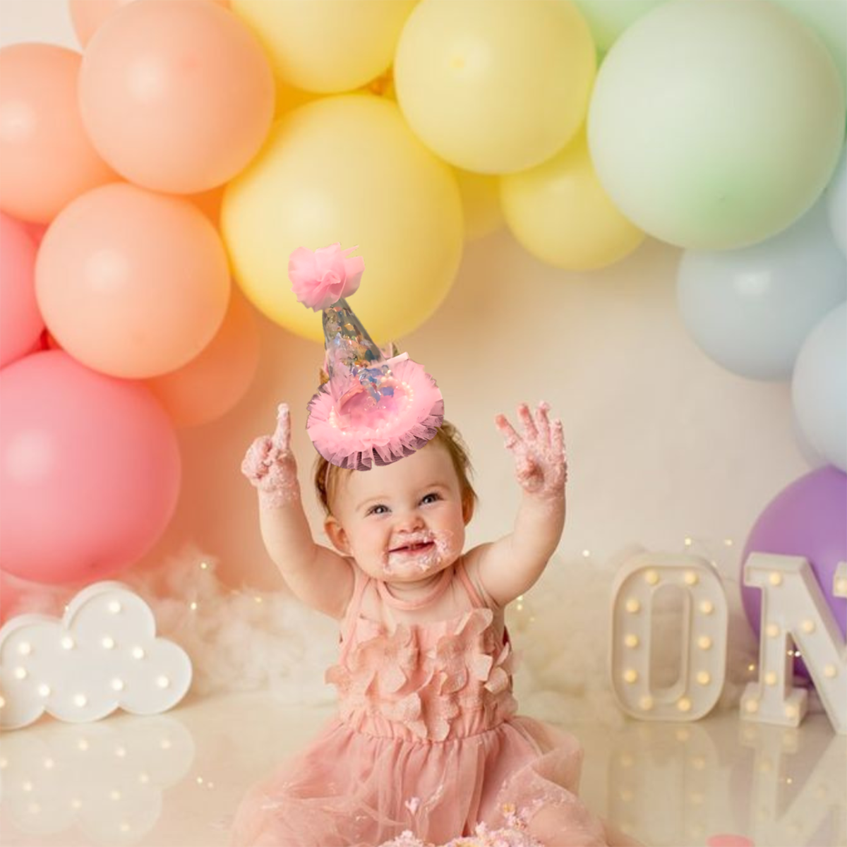 Small Transparent Pink Hat Net w/Confetti