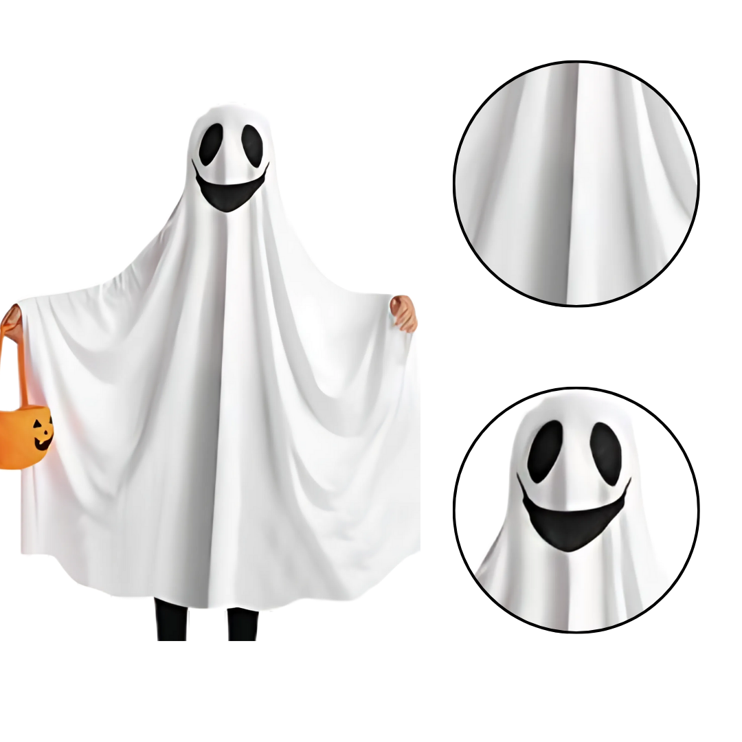 White Ghost Poncho for Kids Theme Party - Size S - Age 3 to 5
