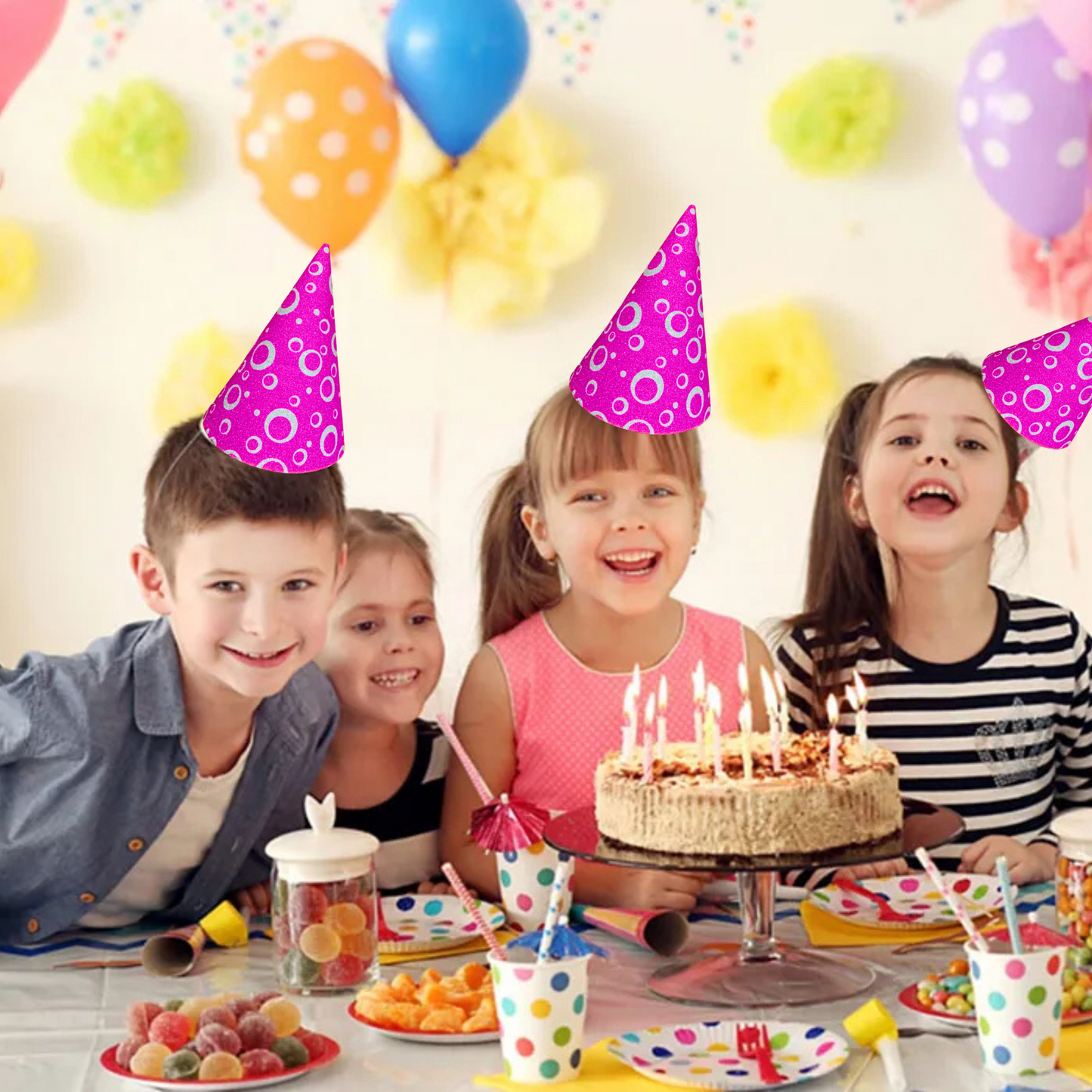 Shining Pink Paper Hat - 10Pc