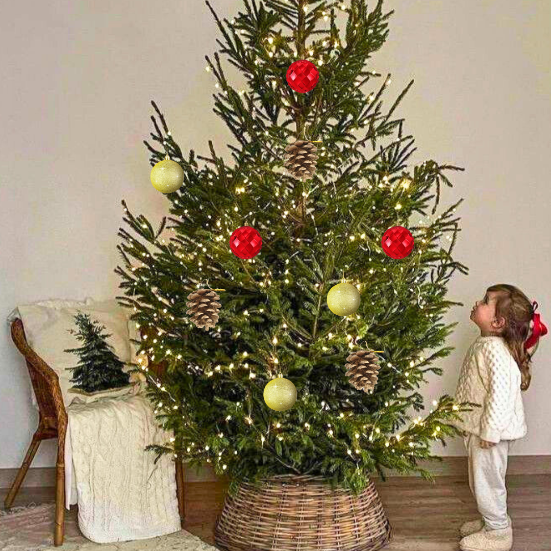 Christmas House Cutout w/ Christmas Golden Sparkly Balls and Gift Decor Combo - 12PC