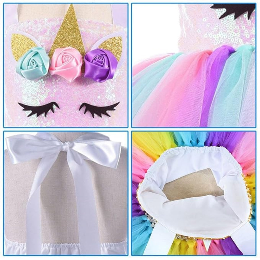 Unicorn Girls Costume w/Hair Band and Wings - Size S - Age 3 to 5