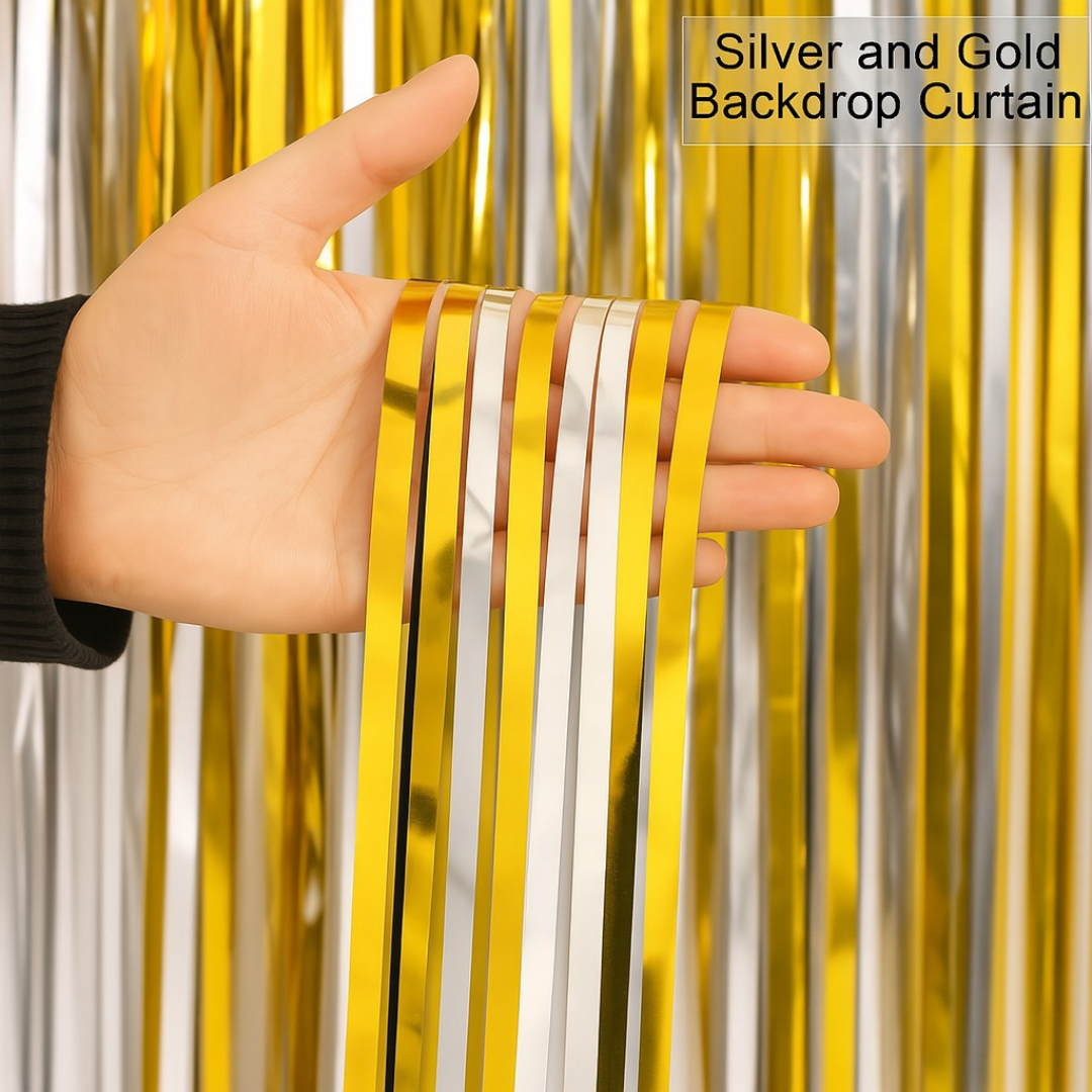 Gold & Silver Dual Tone Foil Curtain - 6FT x 3FT - 1PC