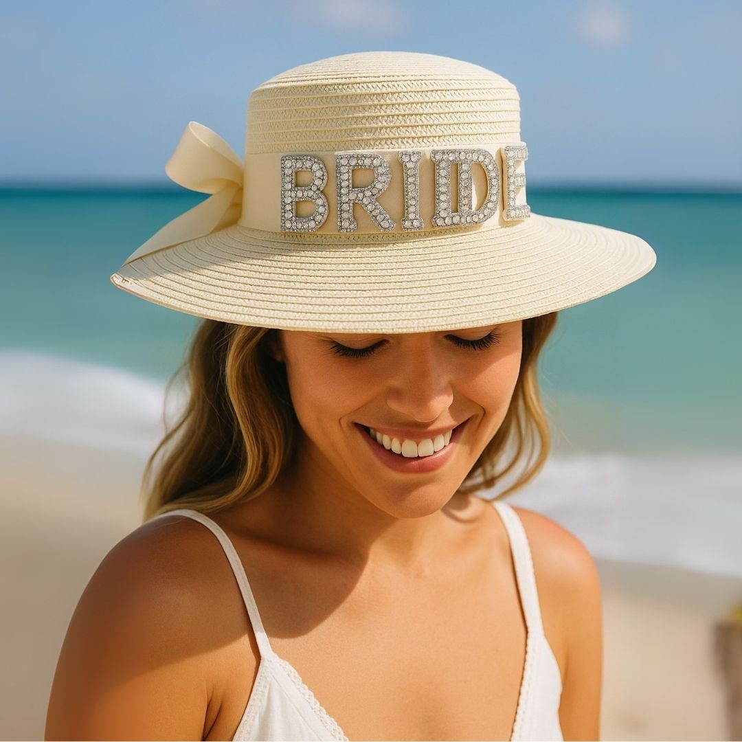 Beach Hat for Bride w/ Rhinestones for Bachelorette Party/ Beach Party - 1PC