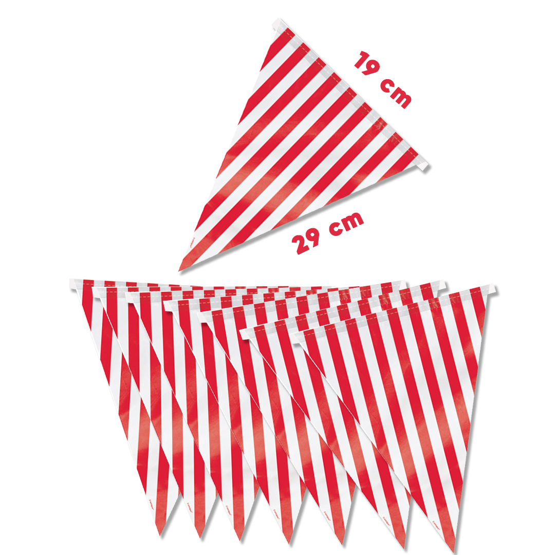Red & White Striped Flag Triangle Buntings - 9FT - 1PC