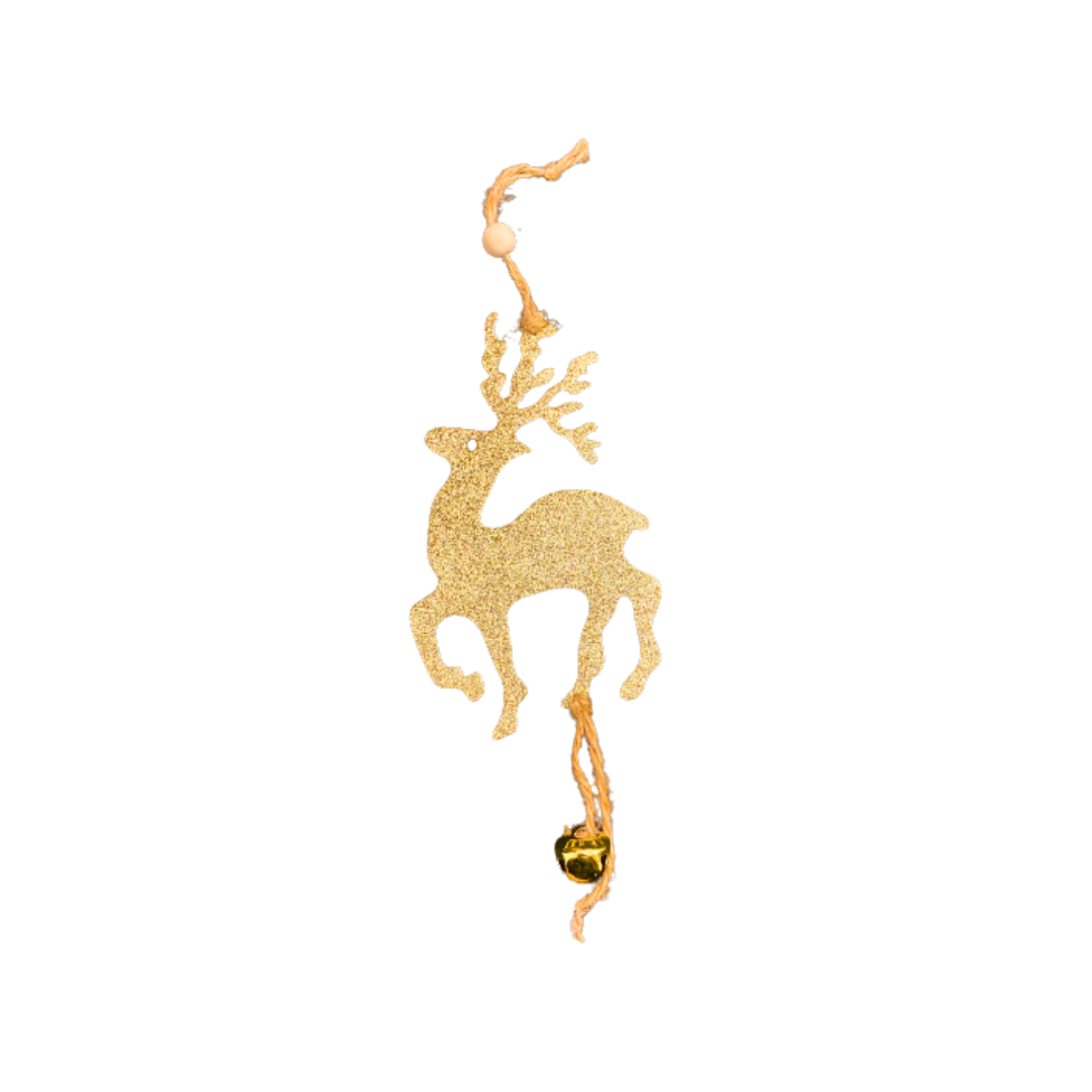 Christmas Tree Ornaments - Assorted Golden Glitter Hanging Decoration with Bells - 4PC