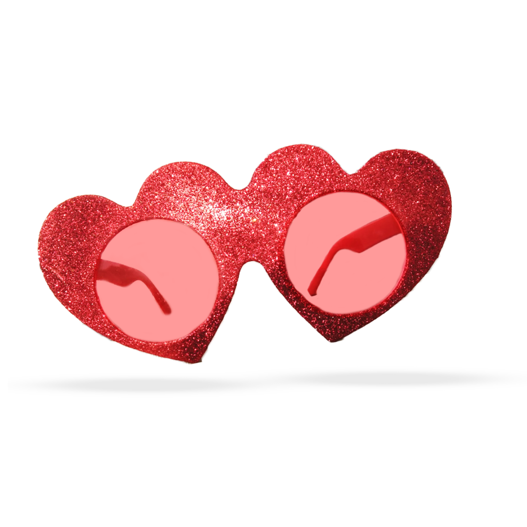 Double Heart Shaped Red Glittery Sunglass - 1PC