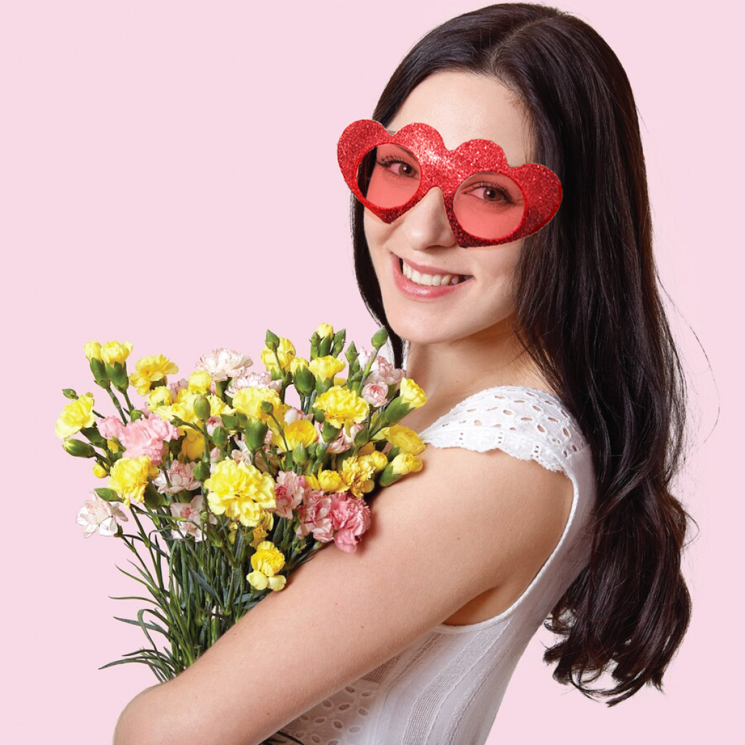 Double Heart Shaped Red Glittery Sunglass - 1PC