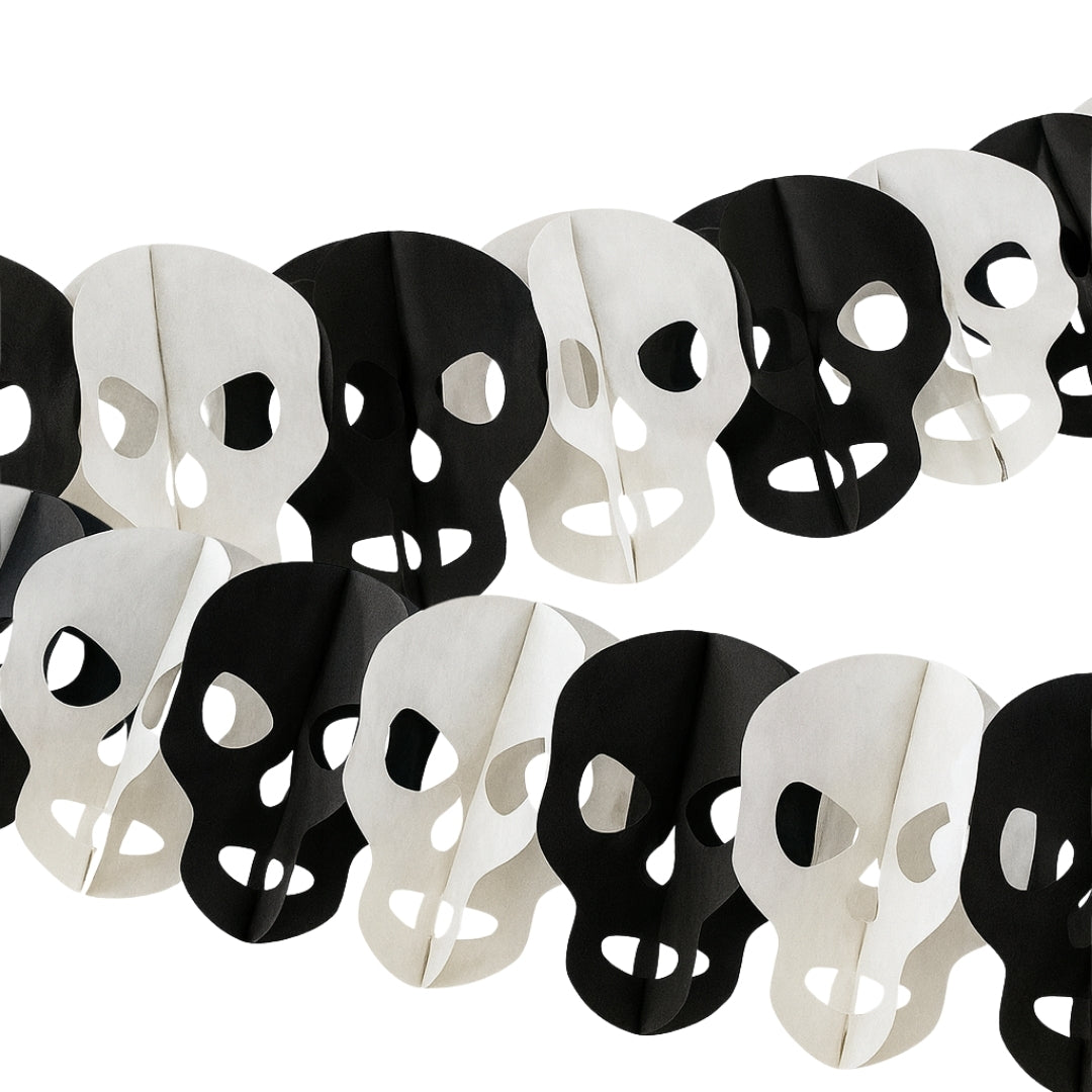 Black & White Skull Garland For Wall Hanging Decor- Over 10 Ft - 1PC