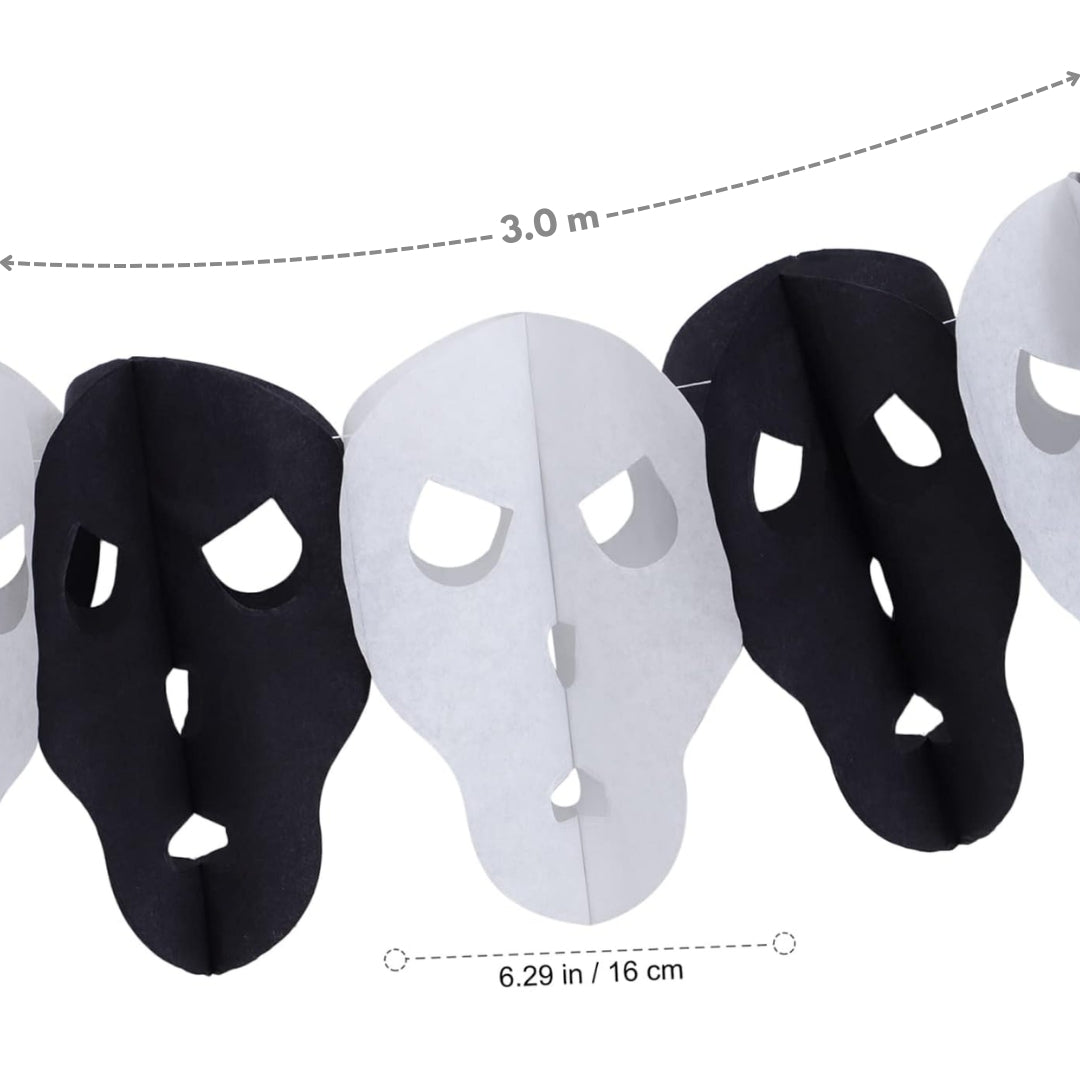 Black & White Skull Garland For Wall Hanging Decor- Over 10 Ft - 1PC
