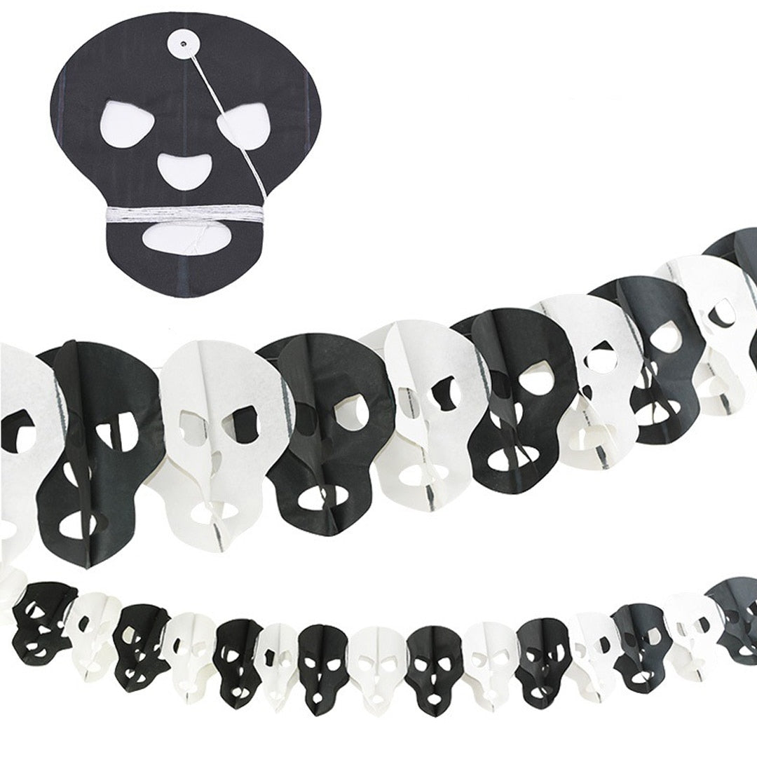 Black & White Skull Garland For Wall Hanging Decor- Over 10 Ft - 1PC