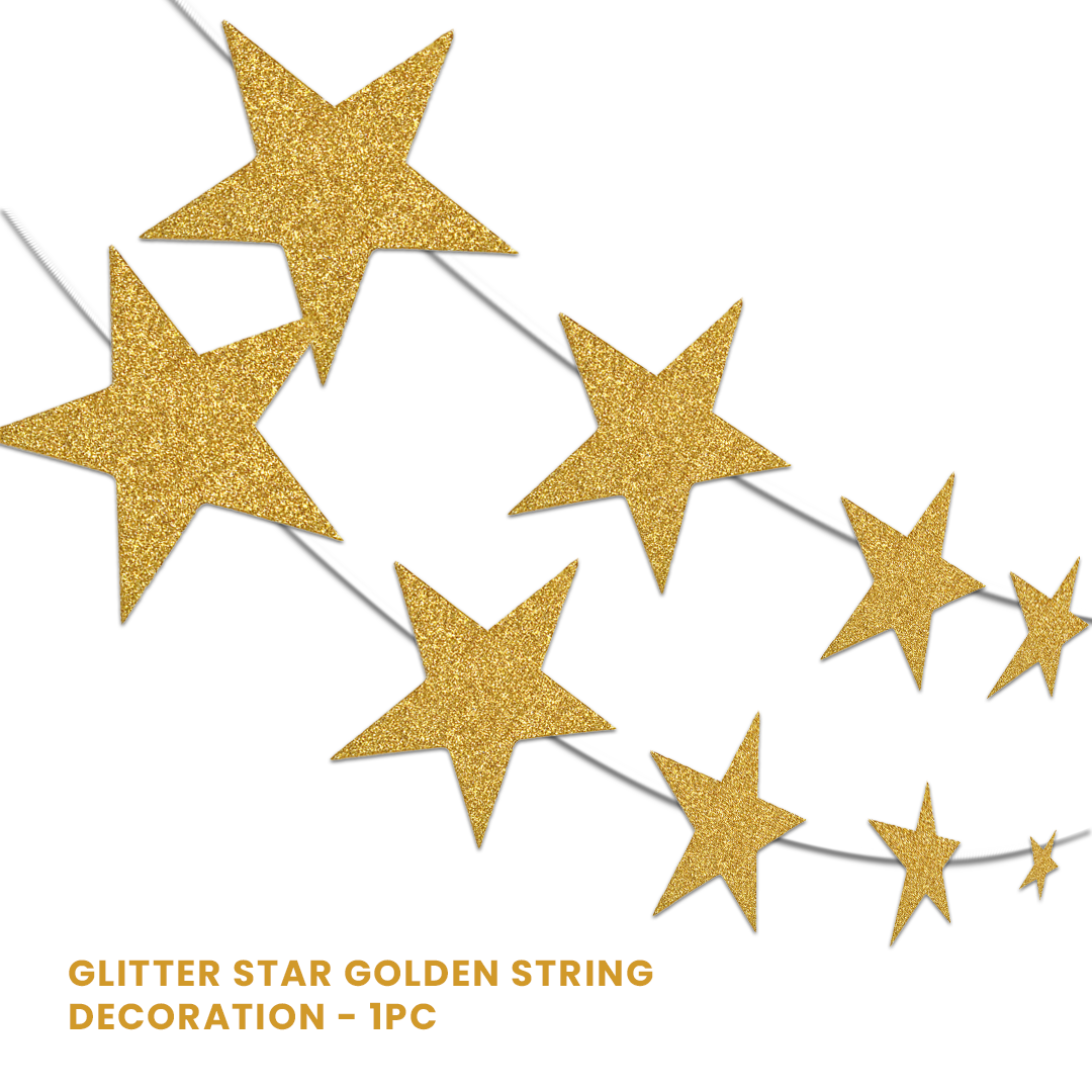 Golden Glitter Star String Decoration - 9FT - 1PC