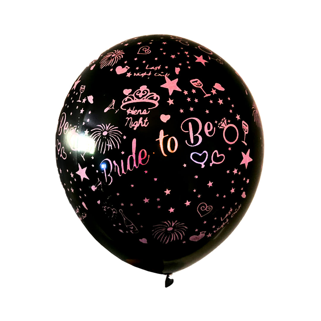 Bride To Be Black Latex/Rubber Balloons with Hen Party Prints - Helium Quality - 12 inches - 10PC