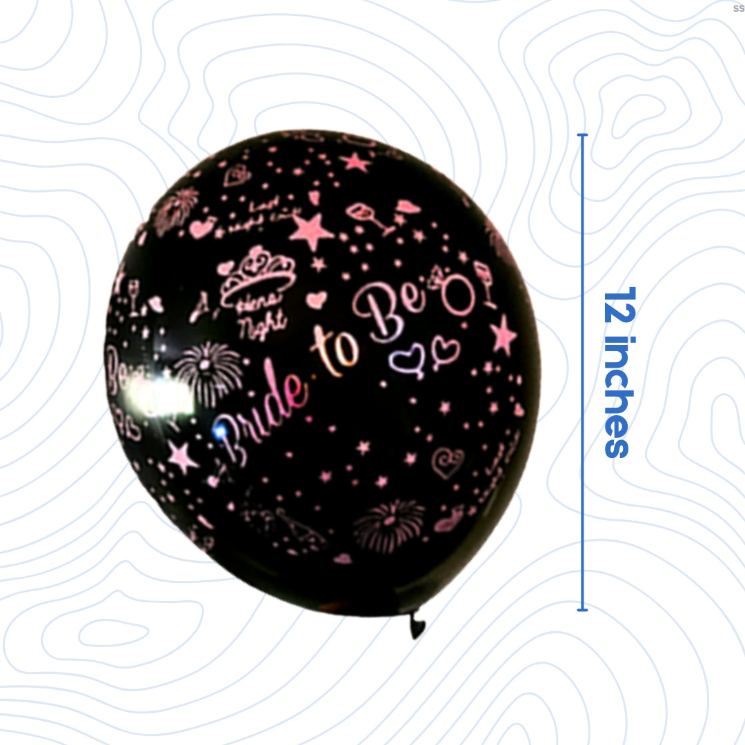 Bride To Be Black Latex/Rubber Balloons with Hen Party Prints - Helium Quality - 12 inches - 10PC